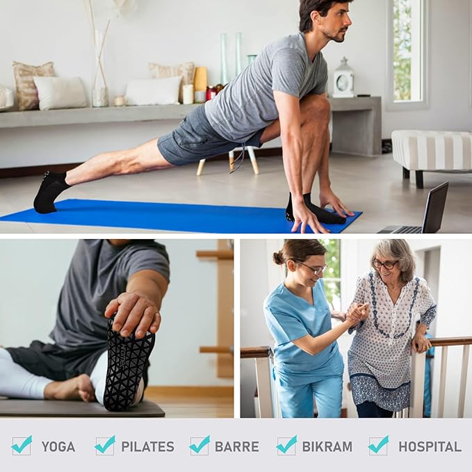 Non Slip Yoga Socks with Grips for Pilates, Ballet, Barre, Barefoot, Hospital Anti Skid Socks for Women and Men