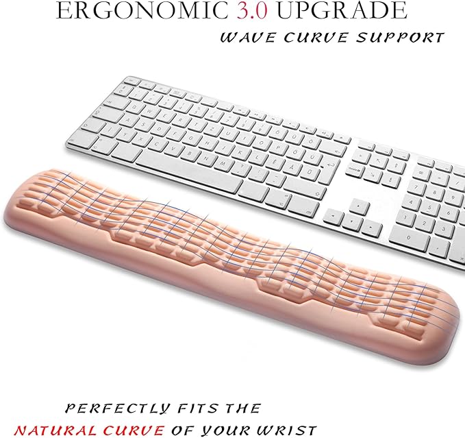 UnivoColors Memory Foam Keyboard Wrist Rest,Latest 3.0 Wave Curve Design,High-Resilience Memory Foam,Non-Slip Base Fits,Full-Sized Keyboards,Ideal for Work and Gaming(Flesh Pink)