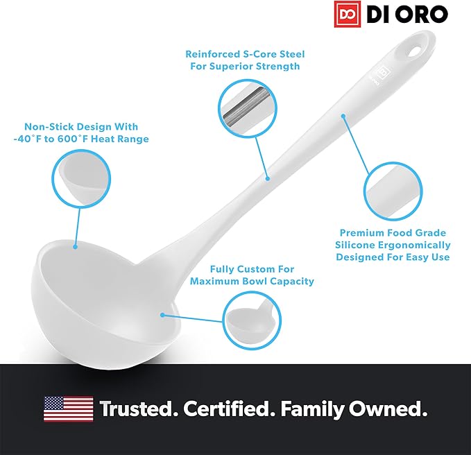 DI ORO Silicone Ladle – Soup Ladle for Cooking & Serving Heat-Resistant - Large Kitchen Soup Ladle Nonstick Cookware Safe - Soup Serving Spoon with Wide Bowl - Silicone Utensil Dishwasher Safe (Stone)