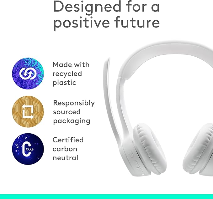 Logitech Zone 300 Wireless Bluetooth Headset with Noise-Canceling Microphone, Compatible with Windows, Mac, Chrome, Linux, iOS, iPadOS, Android – Off-White