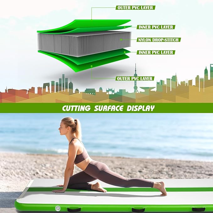 Tuxedo Sailor Inflatable Gymnastics Mat with Electric Pump, Storage Bag, Repair Kit–Air Mat for Home Training, Cheerleading, Yoga