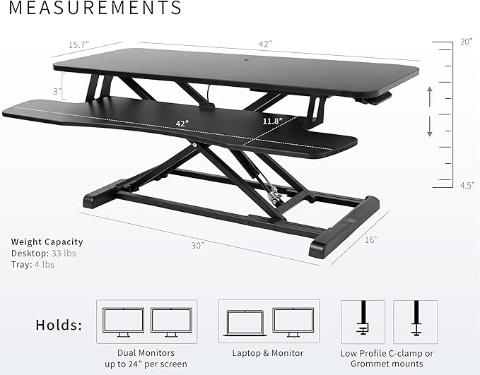 VIVO 42 inch Desk Converter, K Series, Height Adjustable Sit to Stand Riser, Dual Monitor and Laptop Workstation with Wide Keyboard Tray, Black, DESK-V042KB