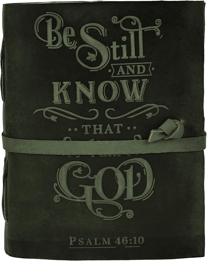 LEATHER VILLAGE Vintage Leather Journal with Psalm 46:10 Bible Verse–8''x6'' Embossed Prayer Study Journal for Women & Men – 200 Pages Handmade Cotton Deckle Edge Watercolor Paper - Aqua