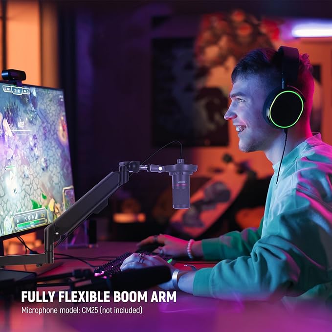 NEEWER MS002 Low Profile Desk Mic Boom Arm Stand with 360° Swivel Adjustable Pneumatic Damping Cable Management Cleaning Cloth, Desktop Mount Holder Compatible with Shure MV7 SM7B Blue Yeti Microphone