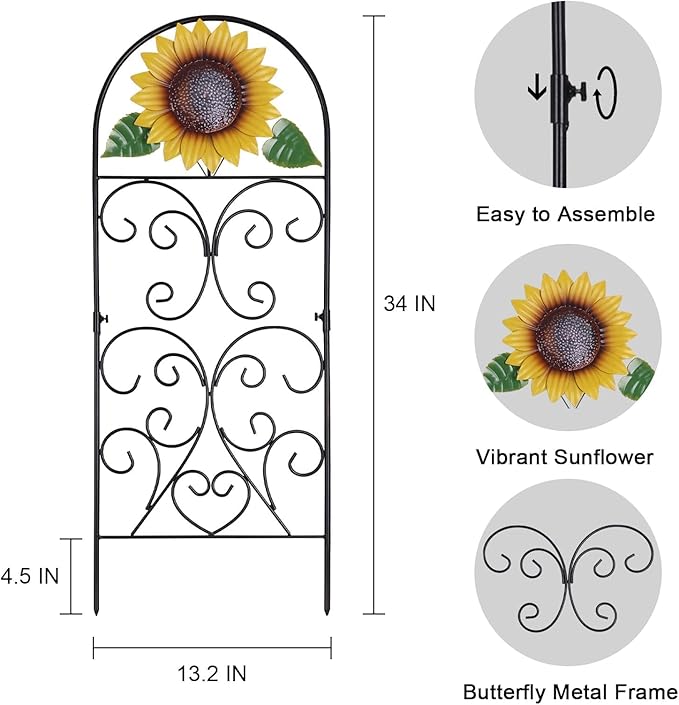 hogardeck Garden Decor for Outside, 34" Sunflower Decorative Garden Stakes for Spring Outdoor Decor, Rustproof Metal Trellis for Climbing Plants Porch Patio Lawn Yard Art