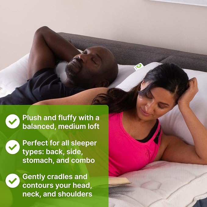 GhostBed Faux Down Pillow - Down Alternative with Breathable, Cool Microfiber Gel - Standard Size