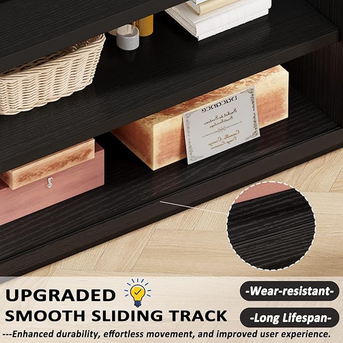 HSH Black TV Stand 70 Inch，Modern TV Console for Living Room and Under TVs Cabinet with Storage,Entertainment Center with Sliding Doors for 75" TVs,Media Console for Bedroom