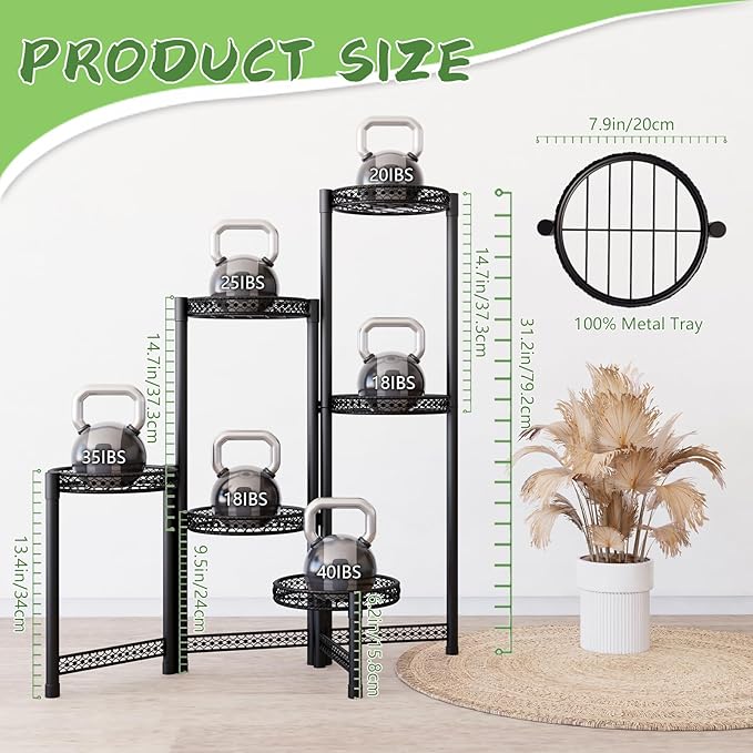 6-Tier Metal Plant Stand Indoor Outdoor - Corner Tall Plant Shelf for Multiple Plants, Foldable Heavy Duty Plant Holder - Decoration flower Stand for House Living Room Balcony Garden Patio - Black