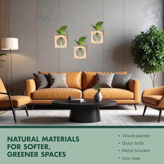 · GARDEN REPUBLIC · Propagation Stations Set of 3 - Propagation Vases for Plants - Hanging Wooden Wall Planter and Glass Test Tubes - Indoor Plant Holder, Hydroponic Decor