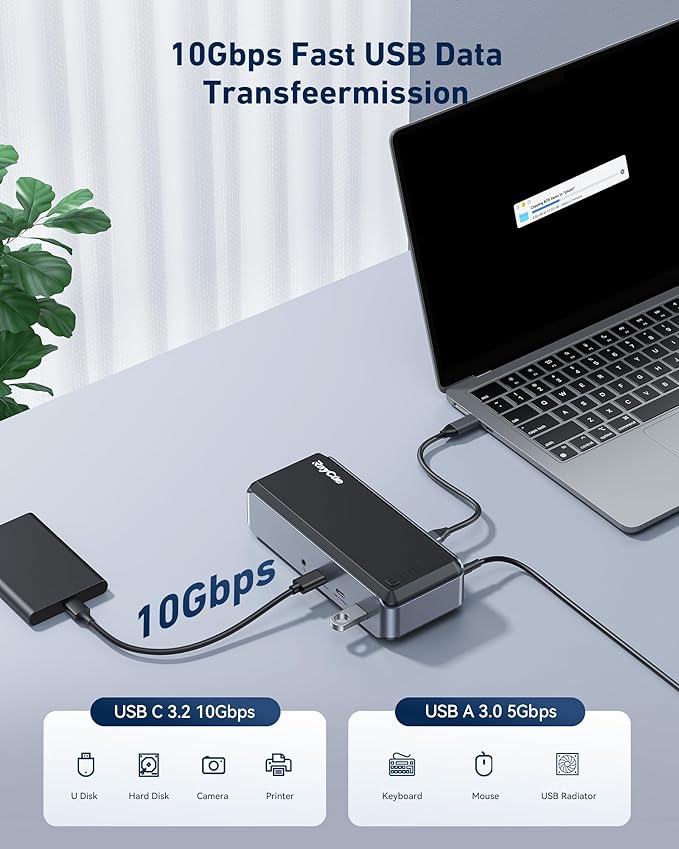 USB C Docking Station Triple Monitor, Raycue 15 IN1 MacBook Pro Docking Station with Power Adapter for MacBook M1/M2/M3/Windows, Laptop Docking Station with HDMI*3, RJ45, 10Gbps USB*5, PD, USB 3.0*2