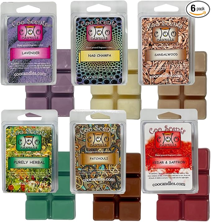 Variety Pack Soy Wickless Candle Scented Wax Melts - Wax Cubes for Scented Wax Warmer. Incense Herbal Pack - Lavender, Sandalwood, Patchouli, Nag Champa & More. Made in The USA
