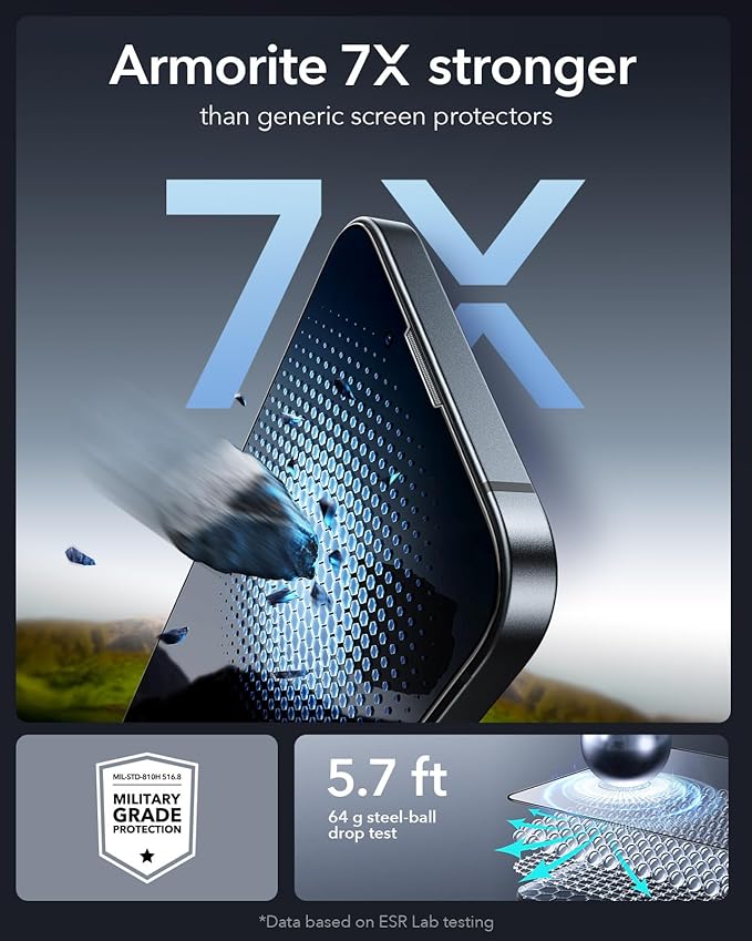 ESR 3 Pack 9H+ Glass for iPhone 16 Pro Max Screen Protector, [Military Grade Shatterproof & Longest Durable] Armorite Ultra-Tough Tempered Glass with UltraFit Tray