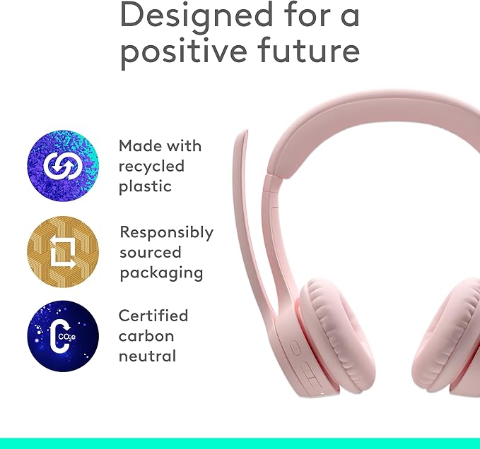 Logitech Zone 300 Wireless Bluetooth Headset with Noise-Canceling Microphone, Compatible with Windows, Mac, Chrome, Linux, iOS, iPadOS, Android – Rose