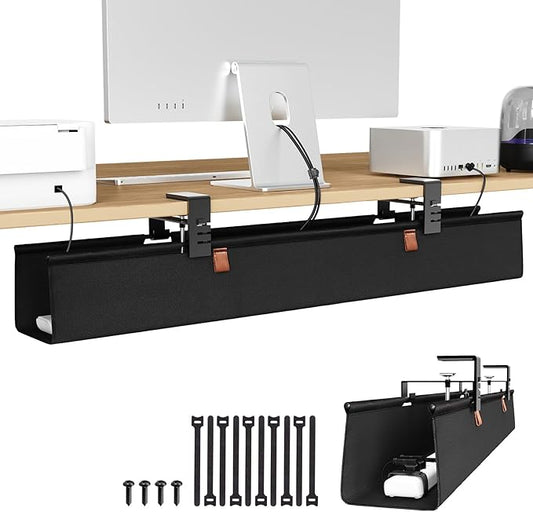 Zilink No Dril Under Desk Cable Management Tray 30" Standing Desk Cable Management Clamp/Screw Mount Under Table Cord Premium Fabric Wire Organizer Management for Home Office