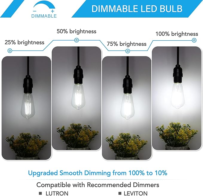 MAXvolador 12-Pack Dimmable Vintage LED Edison Bulb 60W Equivalent, 6W 850Lumens Edison Light Bulbs 5000K, ST58 Antique LED Filament Bulb, E26 Base