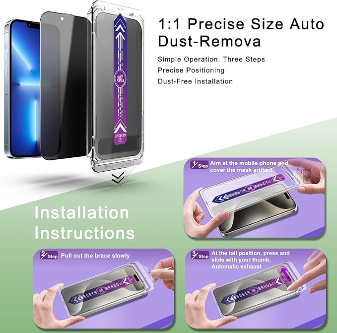 2 Pack Privacy Screen Protector for iPhone 16e and iPhone 14 and iPhone 13 and iPhone 13 Pro 6.1-Inch Auto Dust Removal, No Bubbles,Anti-Spy Tempered Glass Film, Easy Installation