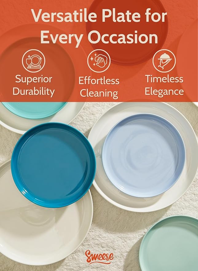 Sweese Porcelain Dessert Plates 7.4 Inch - Set of 6, Salad Appetizer Plates, Microwave Dishwasher Safe, Scratch Resistant, Blue