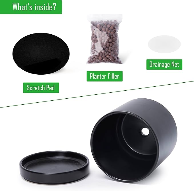 D'vine Dev Set of 2 Plants Pots, 6.5 Inch Ceramic Planter Pot for Plants with Drainage Hole and Saucer, Black, 94-V-C-2