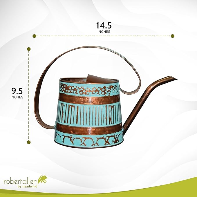 ROBERT ALLEN MPT01508 Danbury Metal Watering Can, Teal/Copper