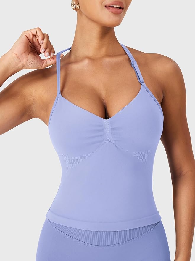 YEOREO SoftHue Impact Longline Strappy Top Women's Halter Workout Tank Tops Backless Gym Longline with Adjustable Strap