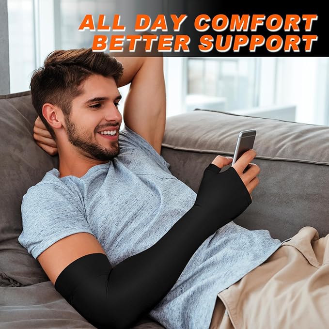 Hiball Lymphedema Medical Compression Arm Sleeve with Gauntlet, 20-30 mmHg Graduated Compression Full Arm Support for Women Men, Long Pressure Arm Hand Brace for Arthritis, Bursitis, Edema, Nerve Pain