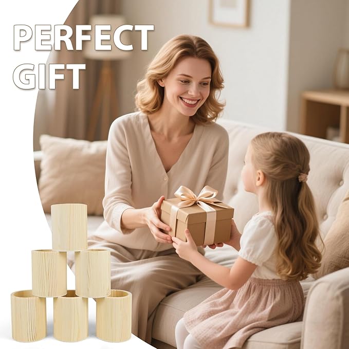 6 Pack Wood Pen Holder Unfinished Wooden Pencil Holder Pine Wood Pen Holder Stand for Desk Office Supplies Makeup Brushes Organizer (Round)