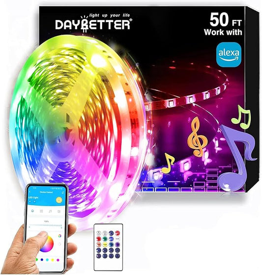 DAYBETTER RGB Led Light Strips Kit Compatible with Alexa and Google Assistant, Smart WiFi Led Strip Lights for Bedroom, Room, Decor, Kitchen, Home Party Decoration (50FT)