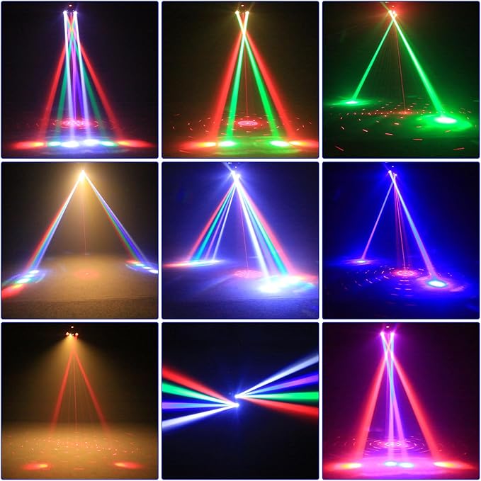 Mini LED Moving Head Effect Lights, Double Head, RGB Color 3535 Beads, 10W Strobe Beads, DMX512 Signal Control, Sound Activation
