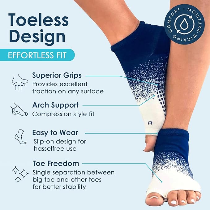 Tucketts Anklet Toeless Pilates Socks with Grips for Women, Non-Slip Ankle Toeless Yoga Socks with Grips for Barre, Size 5-13