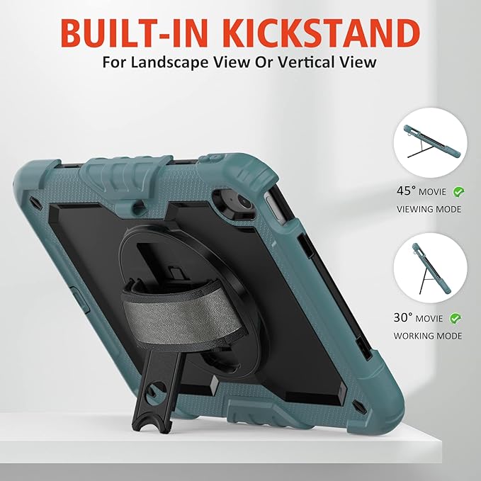Ambison Case for iPad (A16) 11th/10th Generation 11''/10.9'' 2025/2022, [Kid Proof] Full Body Protective Case with 9H Tempered Glass Screen Protector, 360° Rotatable Kickstand & Hand Strap (Teal)