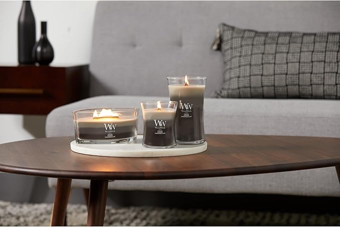 WoodWick Large Hourglass Candle Warm Woods - Premium Soy Blend Wax Pluswick Innovation Wood Wick Made in USA