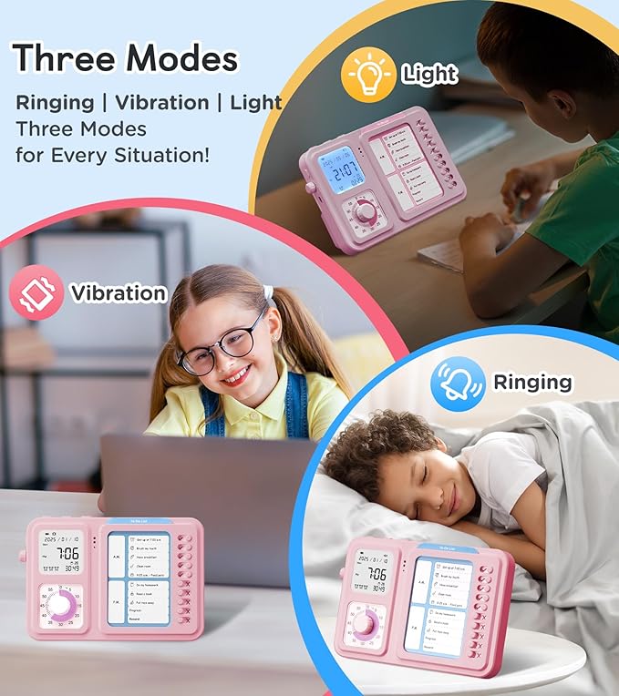 3-in-1 Visual Timer & ADHD Tool for Kids Adults, ADHD Task Timer with Chore Chat Board Schedule, Homeschool (Pink)