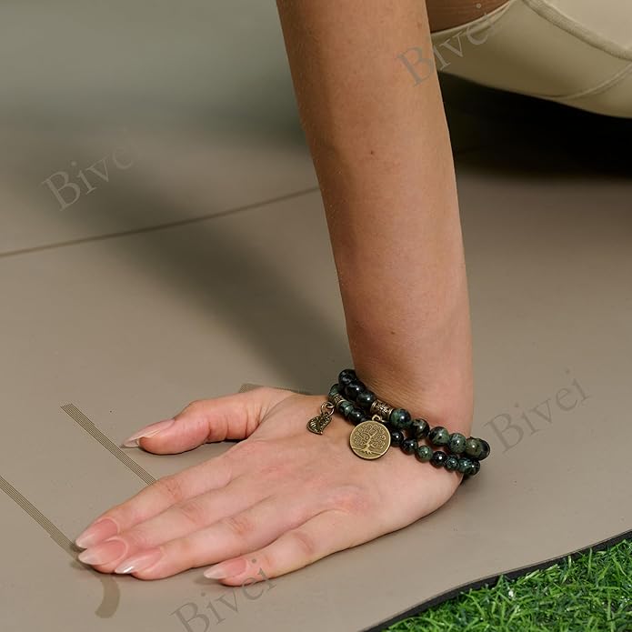 Bivei Natural Semi Precious Gemstone beads bracelet for women - Life Tree and Leaf Charm Energy Reiki Crystal Stretch Bracelets