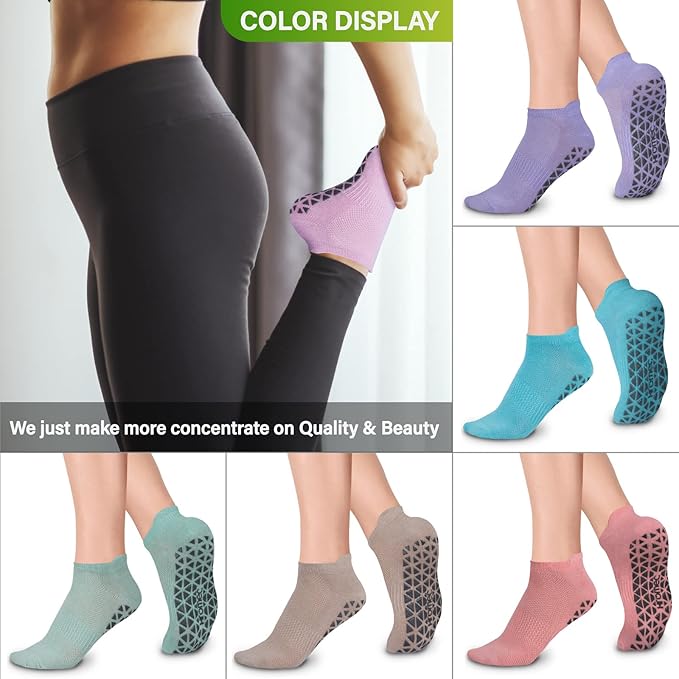 Non Slip Yoga Socks with Grips for Pilates, Ballet, Barre, Barefoot, Hospital Anti Skid Socks for Women and Men