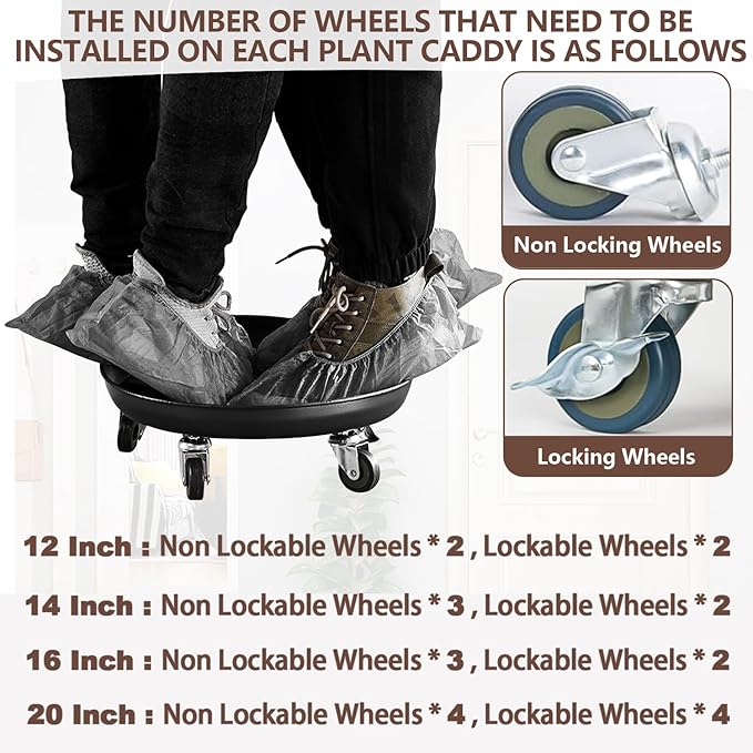Heavy-Duty Plant Caddy with Wheels 12 Inch, 360° Lockable Caster,Outdoor Rolling Plant Dolly That is Not Easily Rusted, Indoor Metal Plant Cart with Rollers, Plant Pot Trolley, Black 2Pack