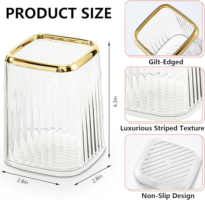 Clear Pen Holder for Desk,Pencil Holder,Makeup Brushes Cup, Desk Pen Pencil Organizer Desktop Supplies and Accessories for Women, Pen Cup Pencil Caddy for Office Home Art Supply