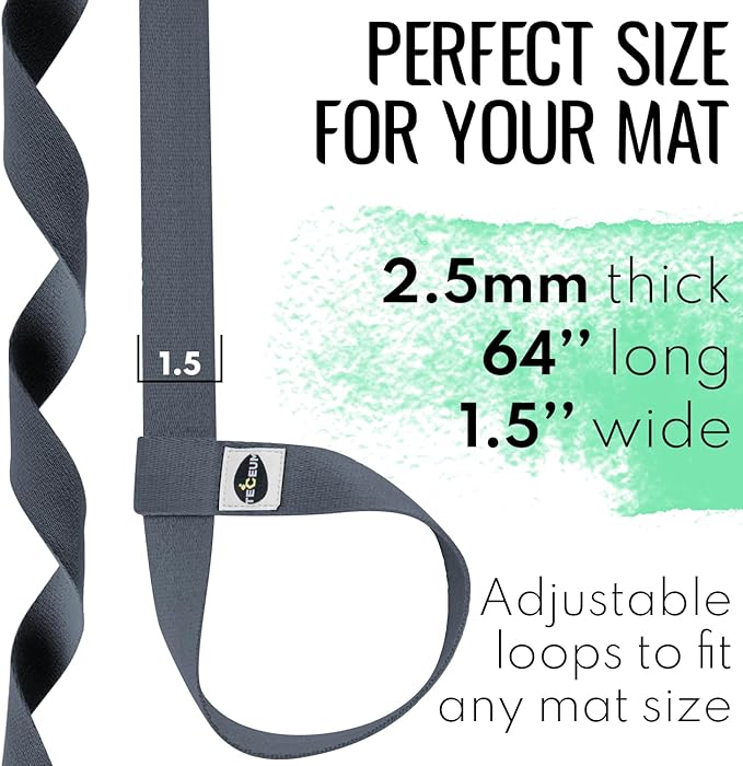TECEUM Yoga Mat Strap – 30+ Colors – Adjustable Mat Holder Sling Carrier for All Mats [Mat Not Included]