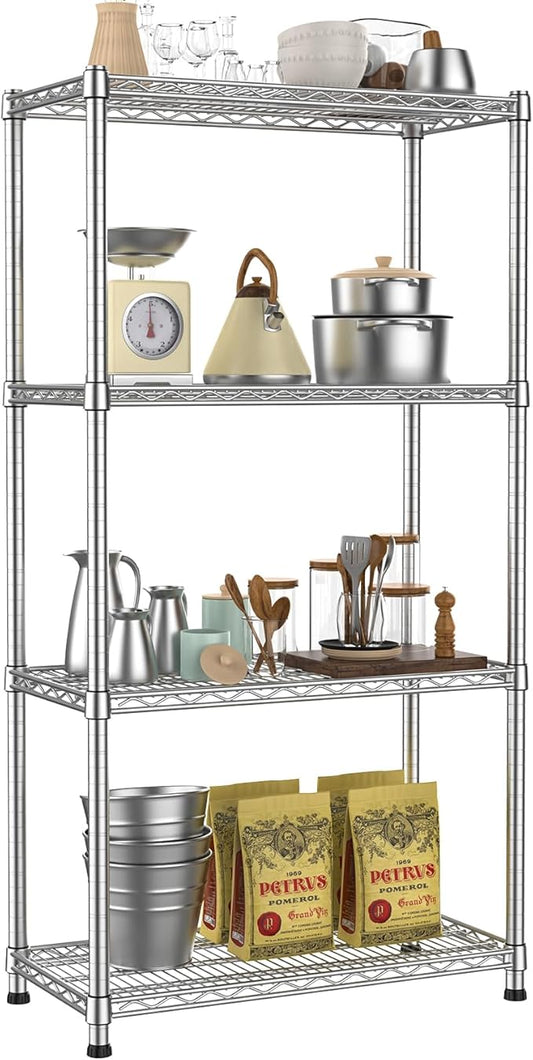 Metal Shelving Unit 4 Tier Storage Shelves Rack Metal Shelf Adjustable Wire Shelving Units Storage Shelving Heavy-Duty 2200 LBS rganizer for Pantry Garage Laundry Bathroom Kitchen Closet Utility Room