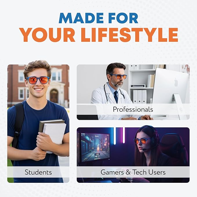 Prospek Blue Light Blocking Glasses FLARE – Orange Lenses Filter 99.9% Blue Light, May Improve Sleep, Focus & Eye Protection