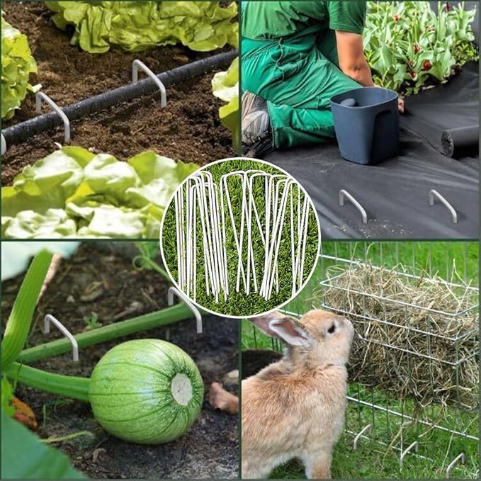 Petgrow 6 Inch Garden Stakes Galvanized Landscape Staples,U-Type Turf Staples for Artificial Grass, Rust Proof Sod Pins Stakes for Securing Fences Weed Barrier,Outdoor Wires Cords Tents Tarps,100