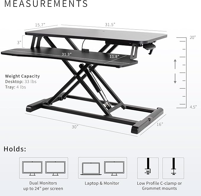 VIVO 32 inch Desk Converter, K Series, Height Adjustable Sit to Stand Riser, Dual Monitor and Laptop Workstation with Wide Keyboard Tray, Black, DESK-V000K