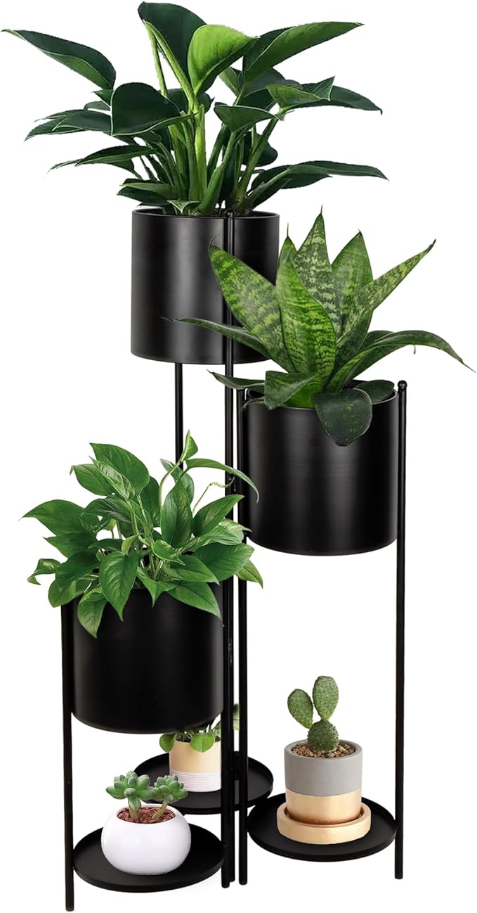 TRIROCKS Metal Plant Stand 6 Tier 6 Potted Indoor Flower Pot Stand Holder Shelf Outdoor Foldable Decorative Storage Shelf Rack for Multiple Potted Plants Patio Garden Living Room Corner(Black)