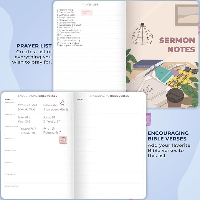 Clever Fox Bible Study Journal Large – Church Notes Notebook – Note Taking & Journaling Kit – Faith Based Religious Accessories, 7x10” (Periwinkle)