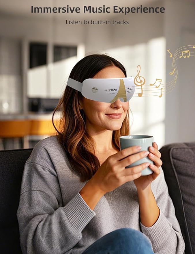 Eye Massager with Heat & Vibration, Upgraded Heated Eye Massager with Acupressure, Music, Voice Prompts, Vision Window, Smart Eye Care Birthday Gifts for Mom Dad Friend Women Men