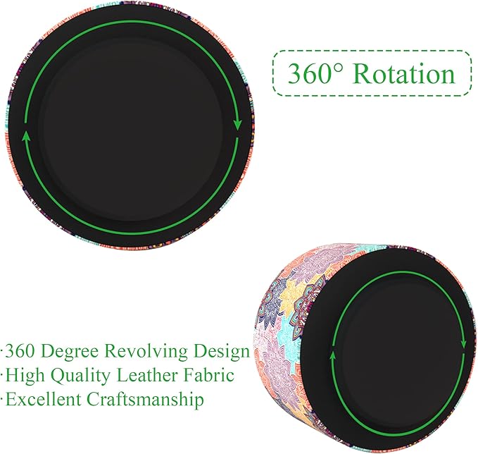 Hennaja Round Leather Art Supply Organizer,Remote Control Holder,360 Degree Rotating,Multi-Functional Pencil Holder,4 Compartments Desktop Stationary Organizer(1-Colorful Flower)