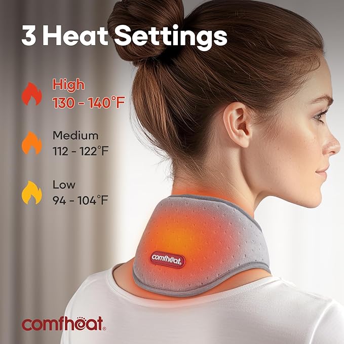 Portable Neck Heating Pad with Vibration Massage for Pain Relief, Rechargeable Heated Neck Wrap for Soreness Stiffness, 3 Heat Levels & Vibrations, Auto-Off, 3000mAh Battery Included