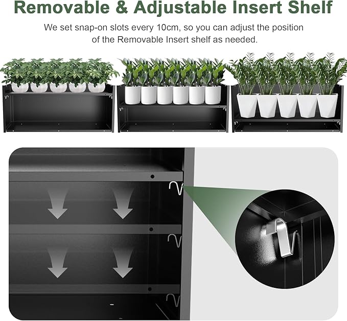 Long Metal Planter Box for Outdoor Plants 15" W x 38" L x 16.25" H, Heavy Duty Steel Rectangular Planter Box with Removable Insert Shelf, Modern Décor for Outside, Indoor, Garden (Black)