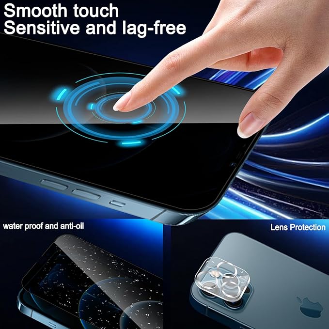Privacy Screen Protector for iPhone 12 Pro Max 6.7 inch[2 Pack] [Easy Installation],with 2 Camera Lens Protectors,Tempered Glass Anti Spy 9H Hardness Black Film,Case Friendly