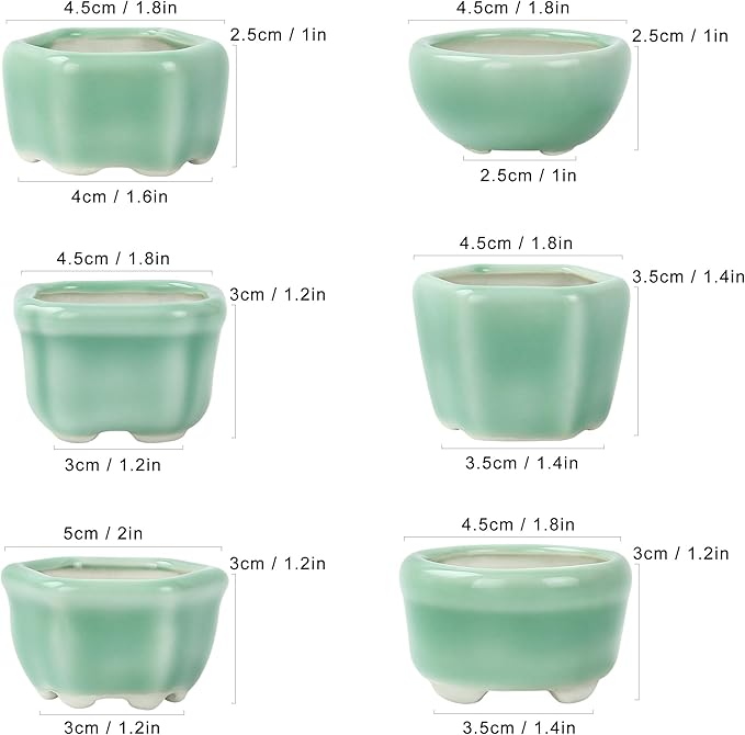 Bonsai Planter 1.8 inch (4.5cm) Mini Succulent Glazed Pots Set of 12 Green