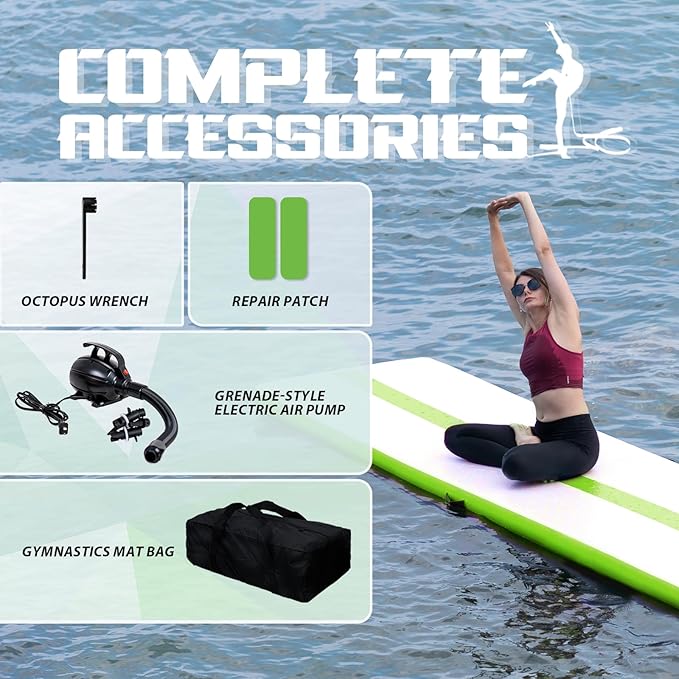 Tuxedo Sailor Inflatable Gymnastics Mat with Electric Pump, Storage Bag, Repair Kit–Air Mat for Home Training, Cheerleading, Yoga